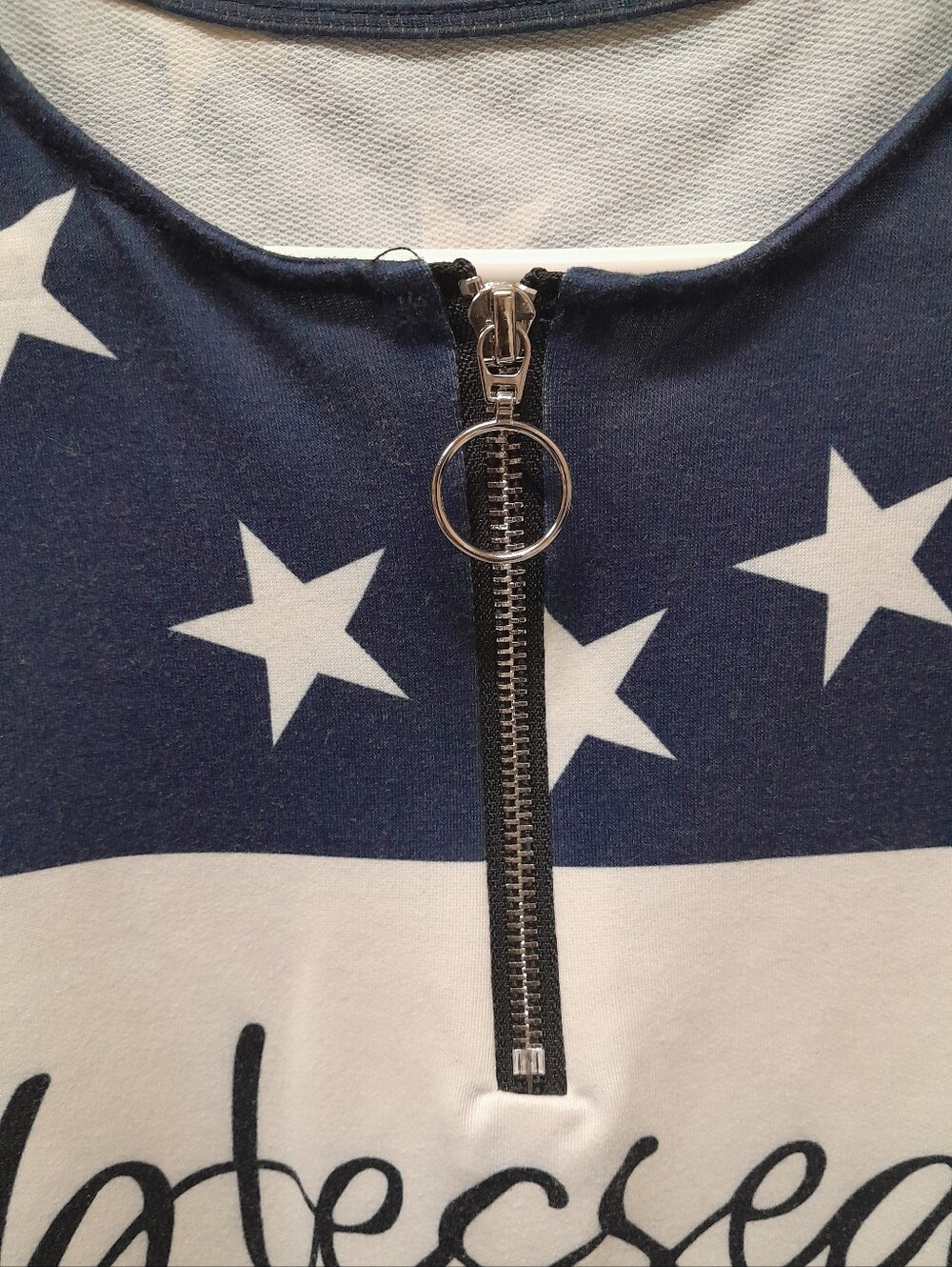 Women's Blessed American Flag Heart Pullover-Navy,White,Red  Source Unknown - Picture 7 of 9